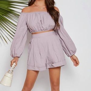 Bishop Sleeve Off Shoulder Top & Shorts Set
